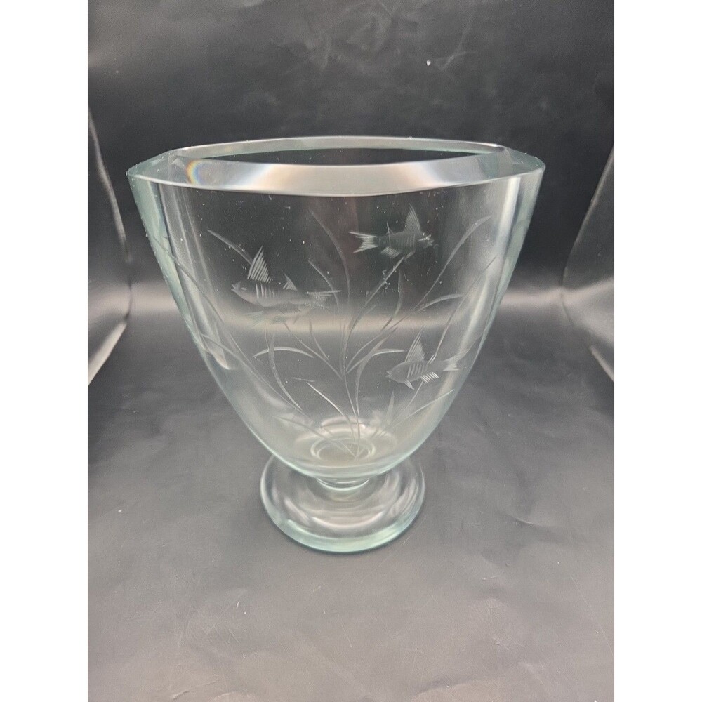 Strombergshyttan Aquarium Glass Vase Pedestal 1960s Asta Stromberg Etched...